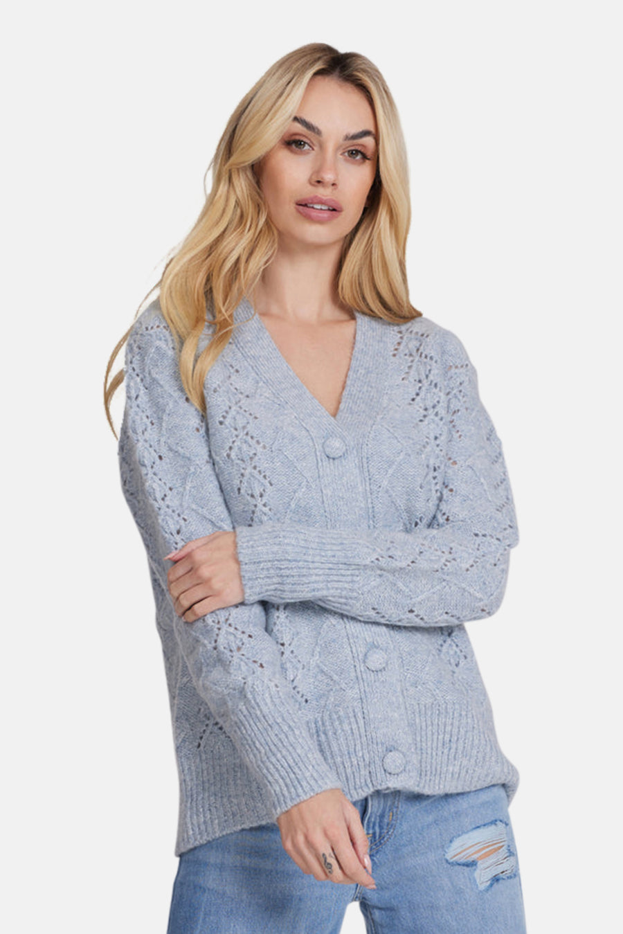 Mohair Pointelle Oversized Cardigan Baby Blue