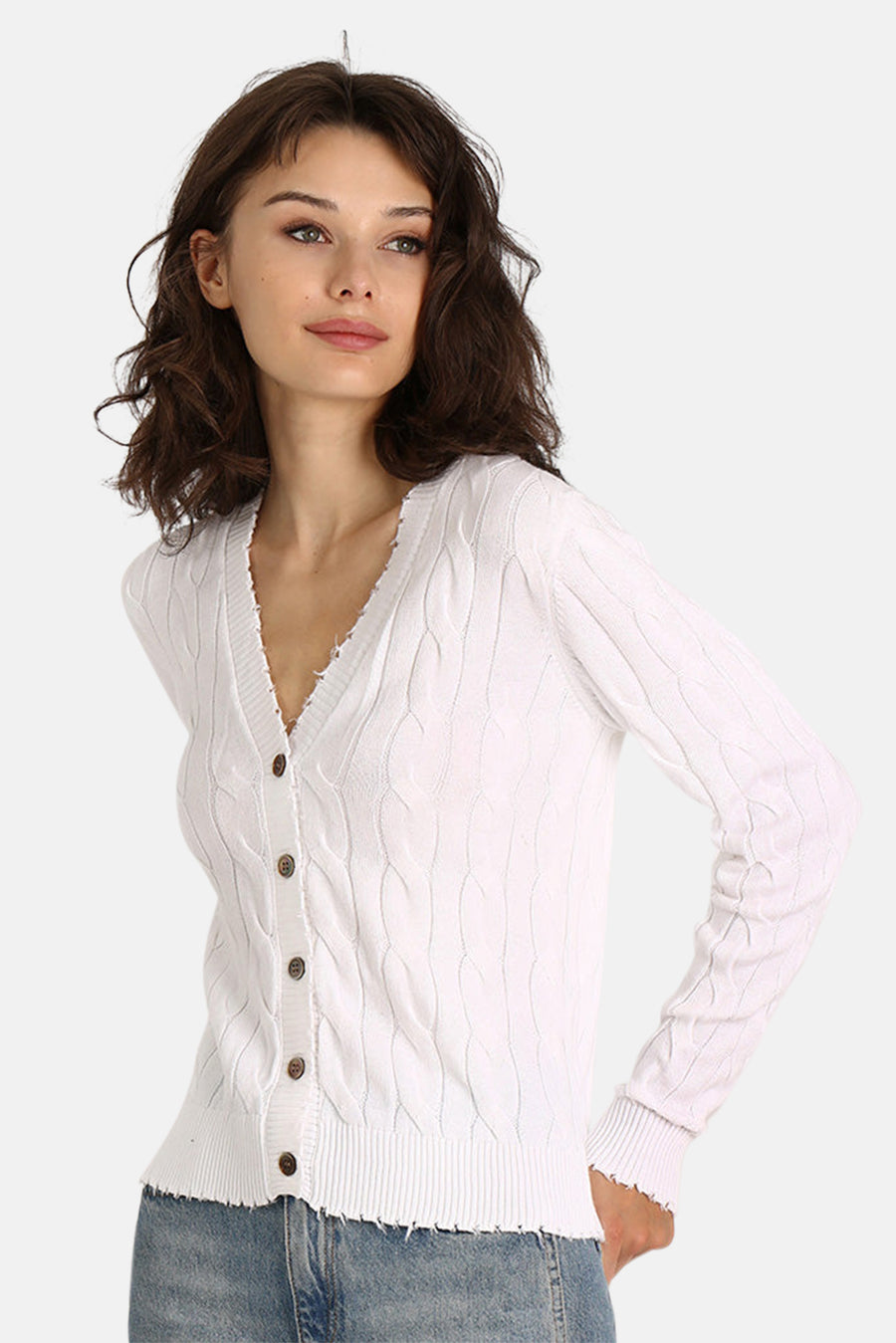 Cotton Cable Cardigan White
