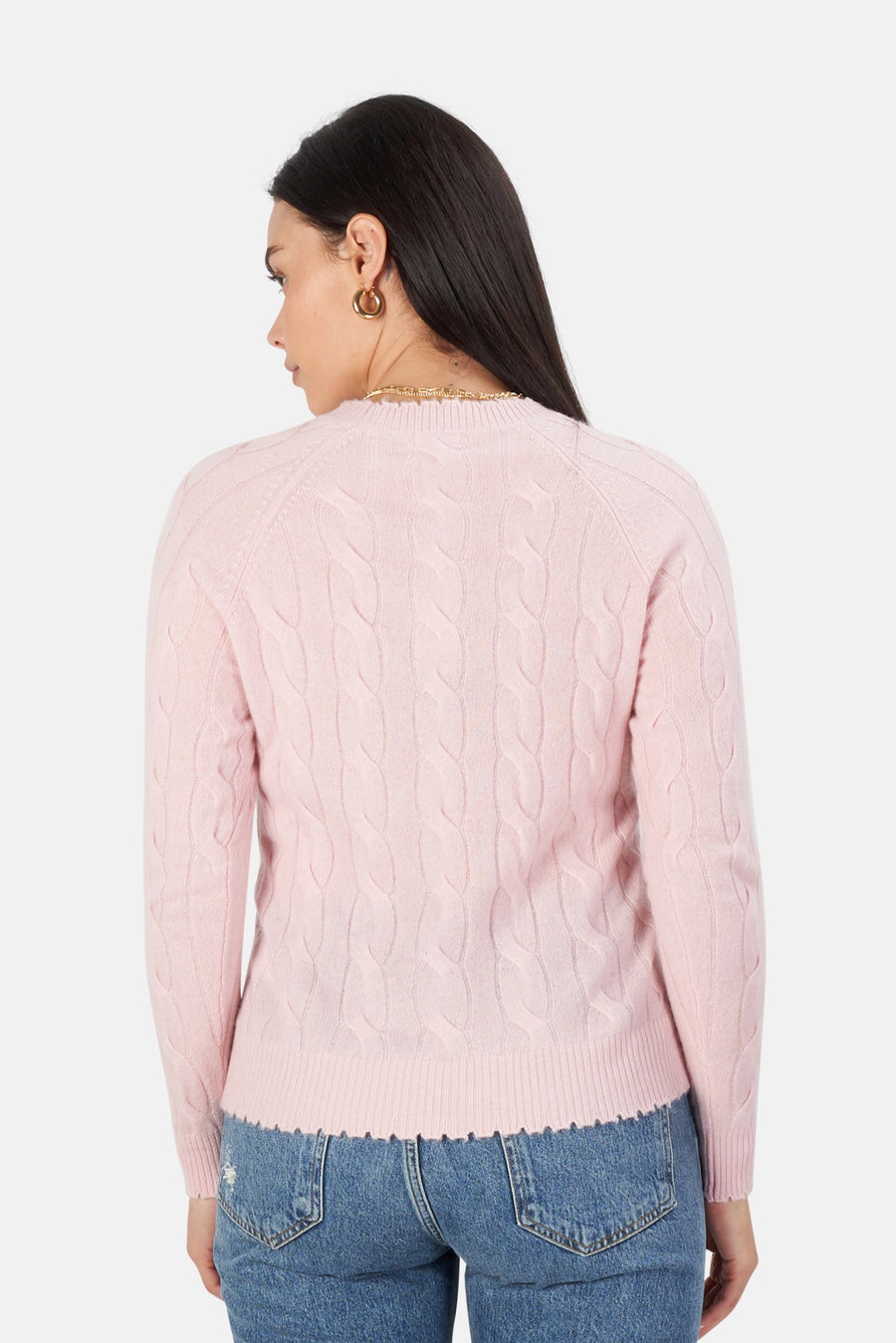 Minnie Rose Pink Sand Cable Frayed Crew - blueandcream