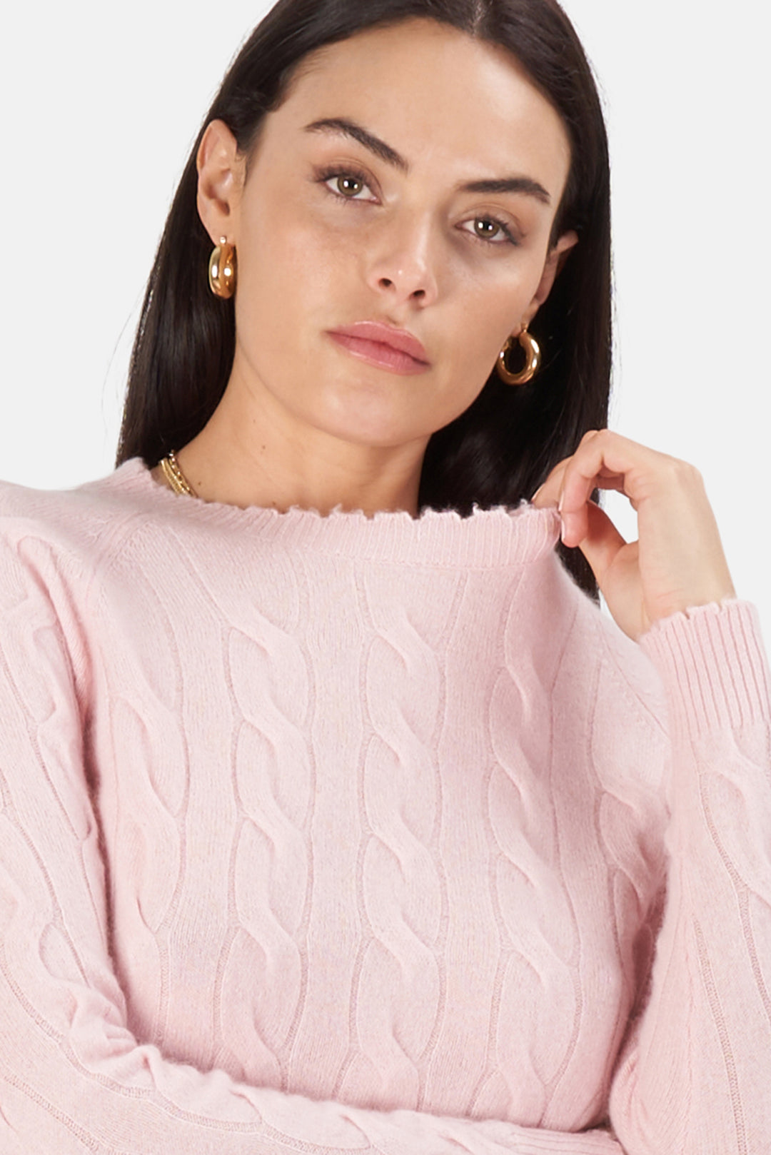 Minnie Rose Pink Sand Cable Frayed Crew - blueandcream