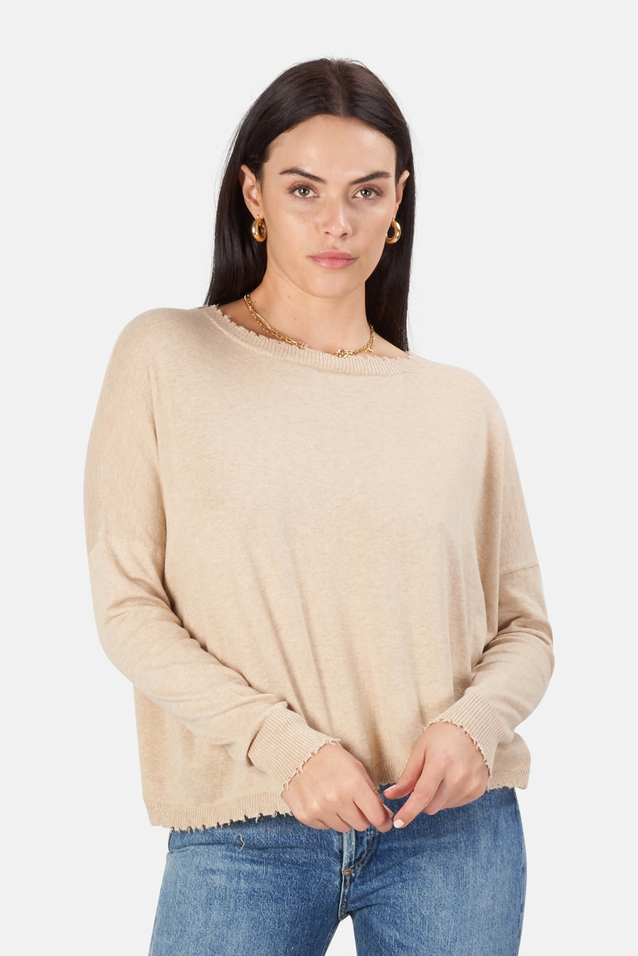 Minnie Rose Linen Cotton/Cashmere Crop Sweater - blueandcream