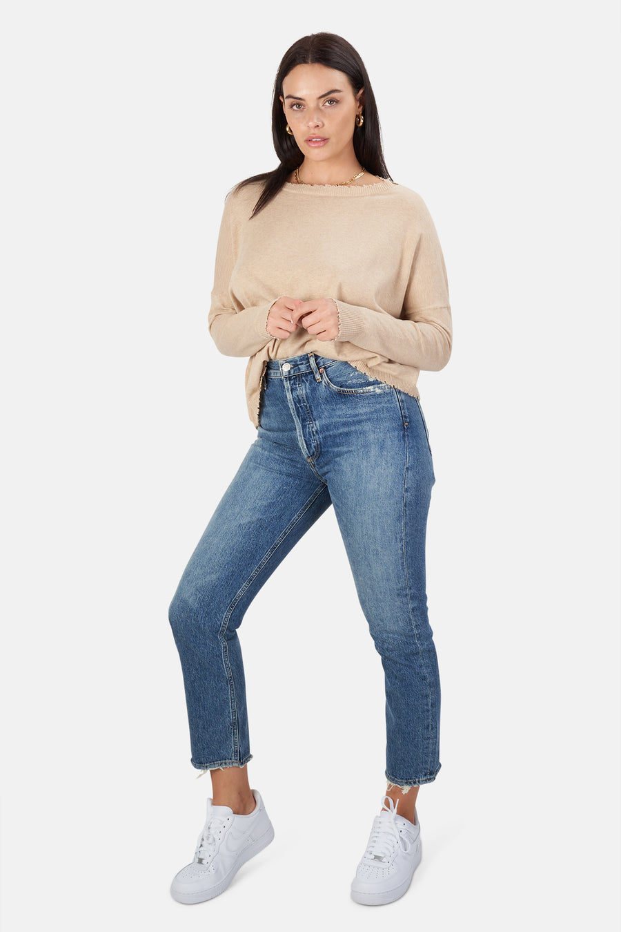 Minnie Rose Linen Cotton/Cashmere Crop Sweater - blueandcream
