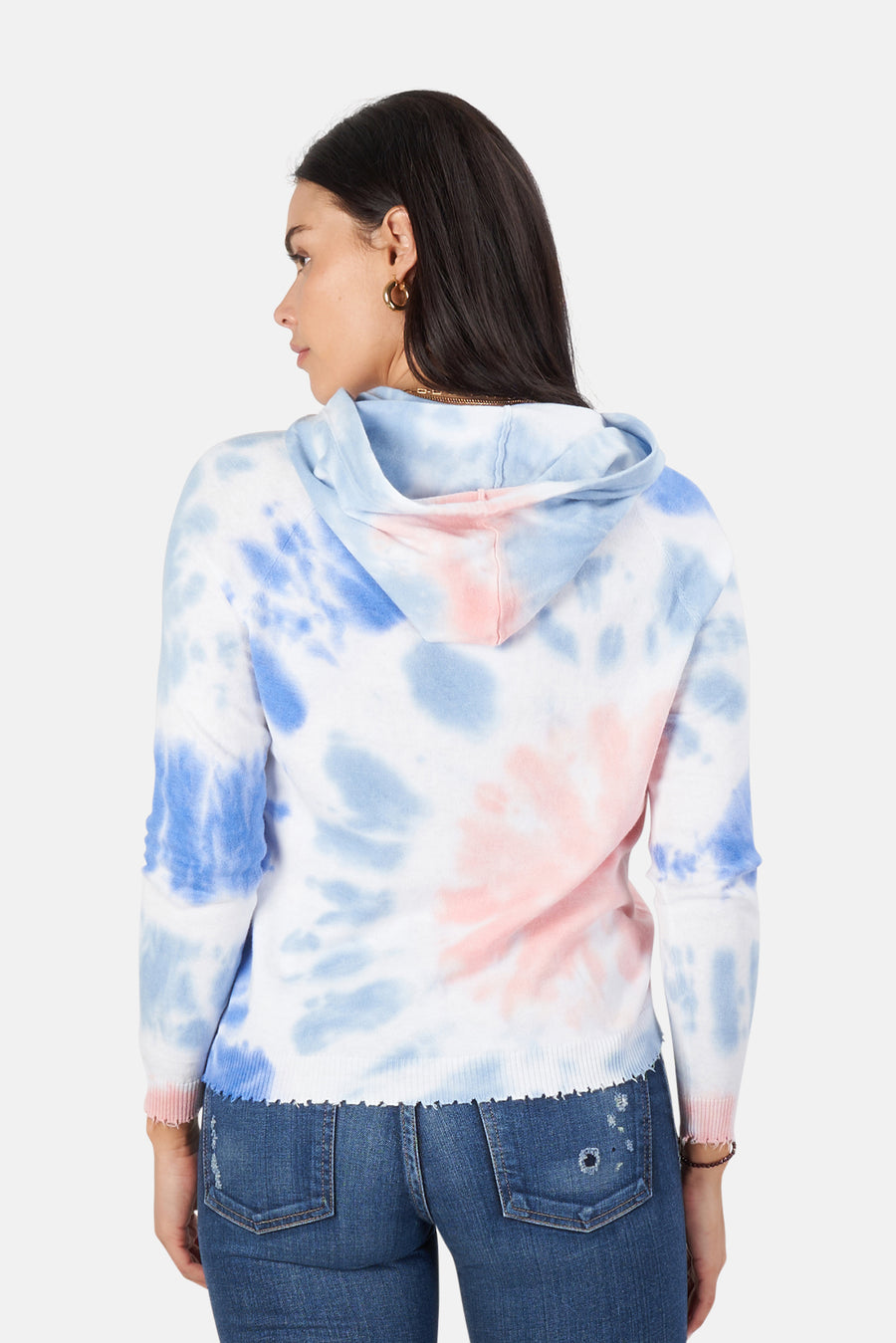 Minnie Rose Lilac Combo Cotton/Cashmere Frayed Hoodie - blueandcream