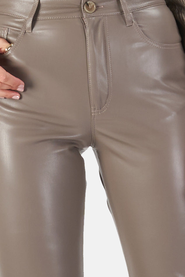Vinni Vegan Leather Pants Clay - blueandcream