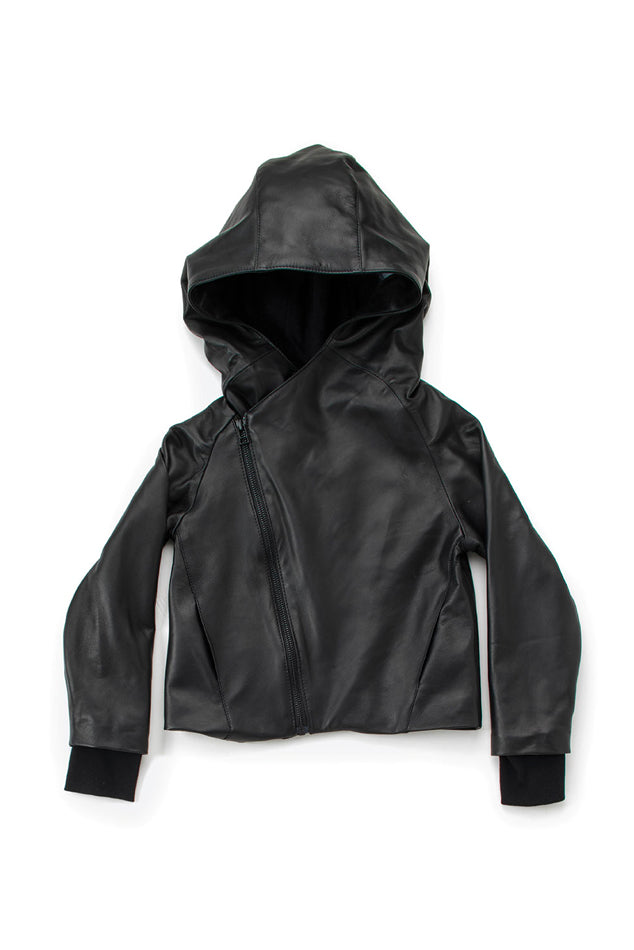 NUNUNU Hooded Leather Jacket - blueandcream