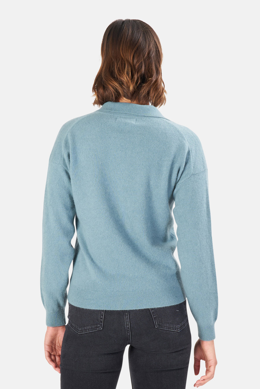 Long Sleeve V Neck Polo Cashmere Mist - blueandcream