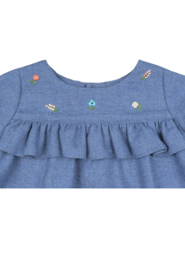 Poeme & Poesie Cotton Embroidered Dress - blueandcream