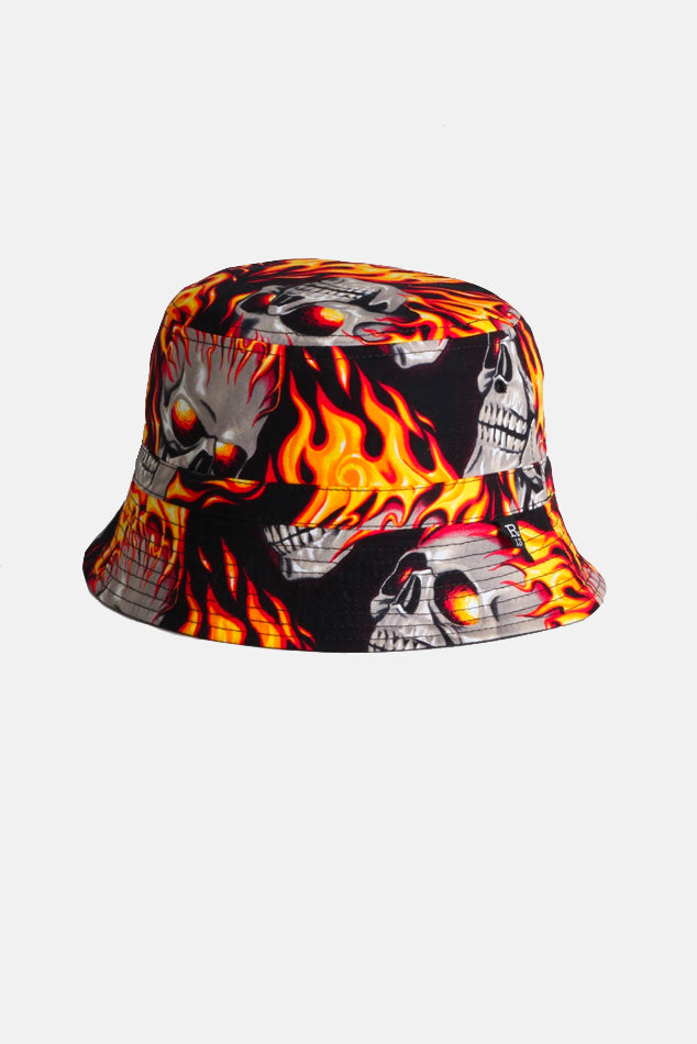 Reversible Hat Flaming Skull - blueandcream