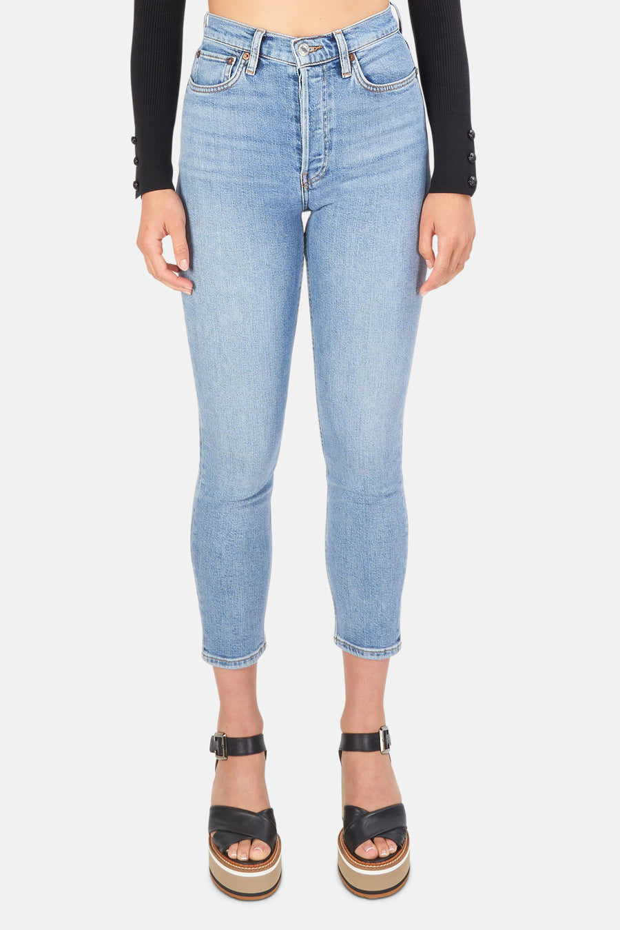 High Rise Ankle Crop Jean Mid 90s - blueandcream