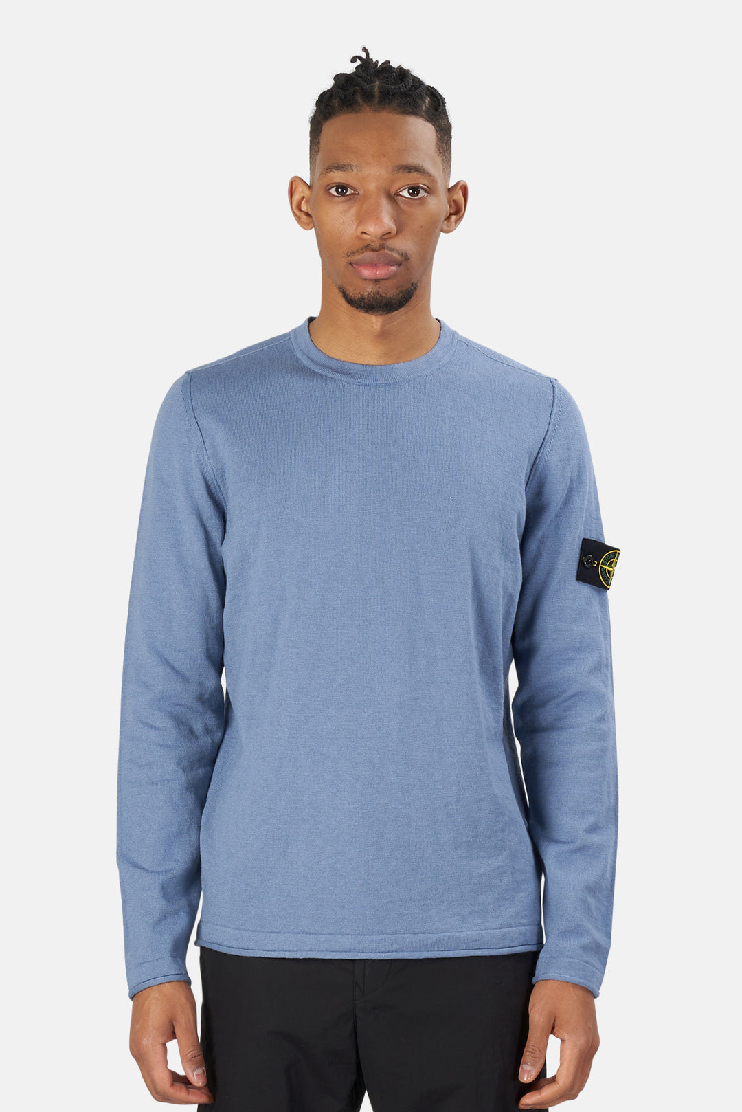 Cotton Nylon Melange Crewneck Mid Blue - blueandcream