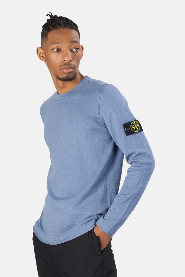 Cotton Nylon Melange Crewneck Mid Blue - blueandcream