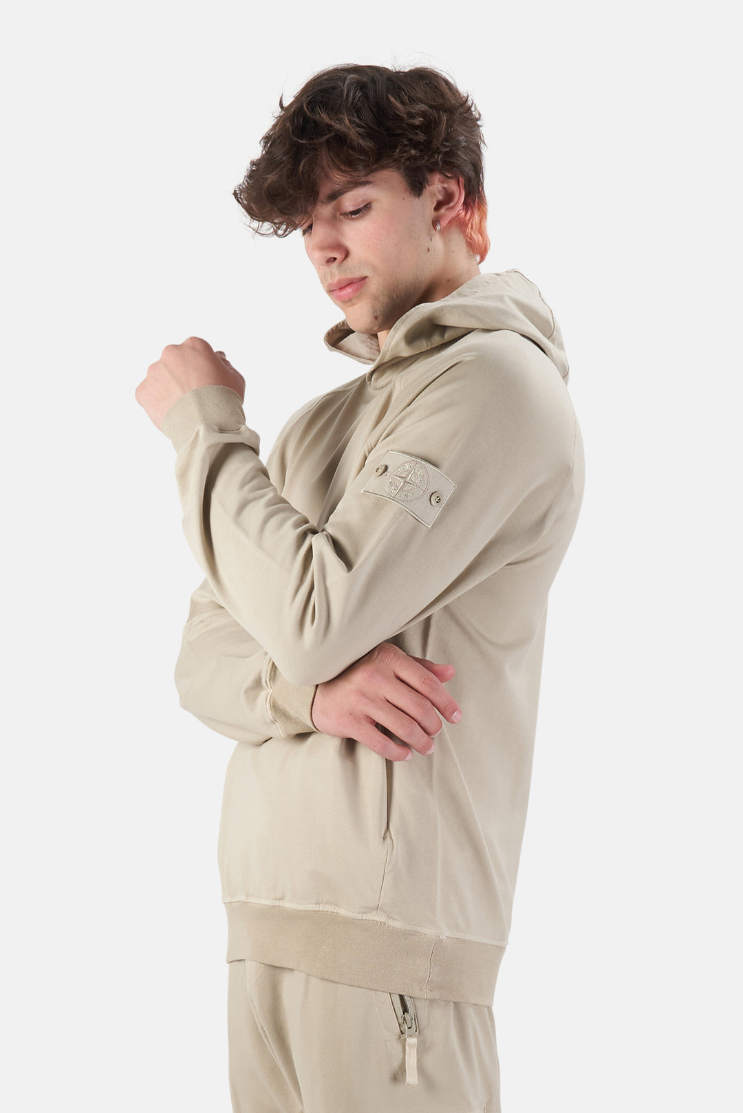 Ghost Piece Cotton Hooded Sweatshirt Khaki - blueandcream