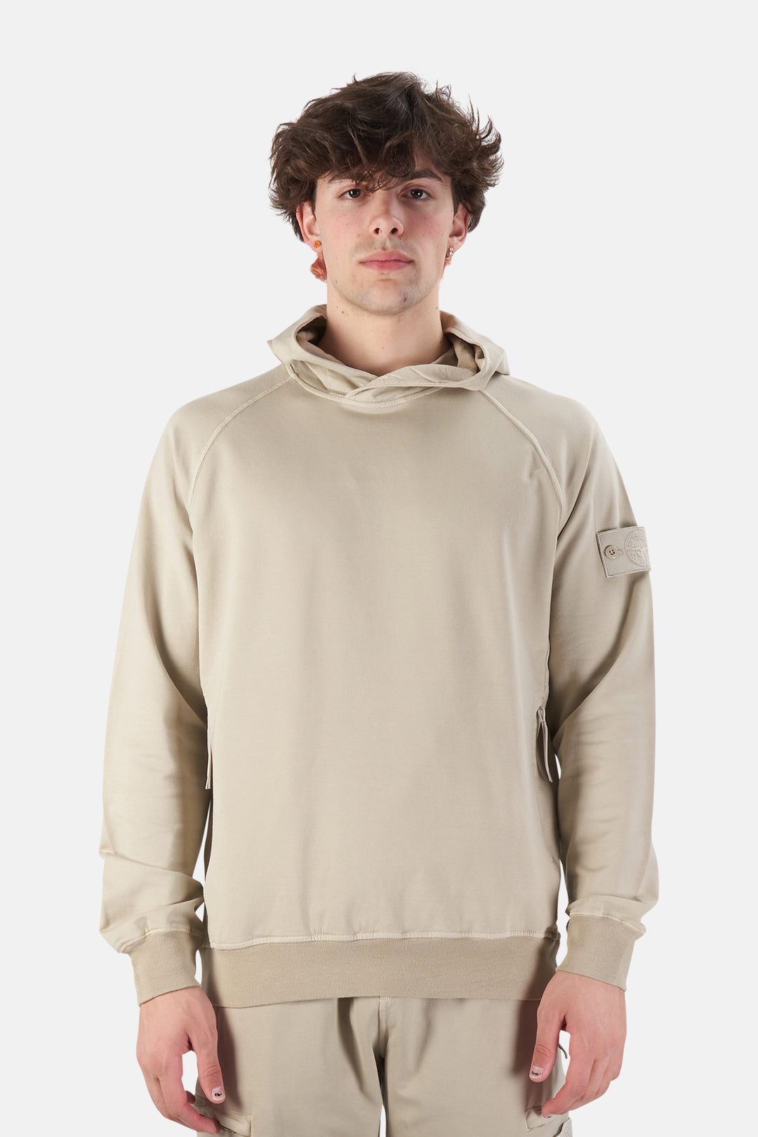 Ghost Piece Cotton Hooded Sweatshirt Khaki - blueandcream