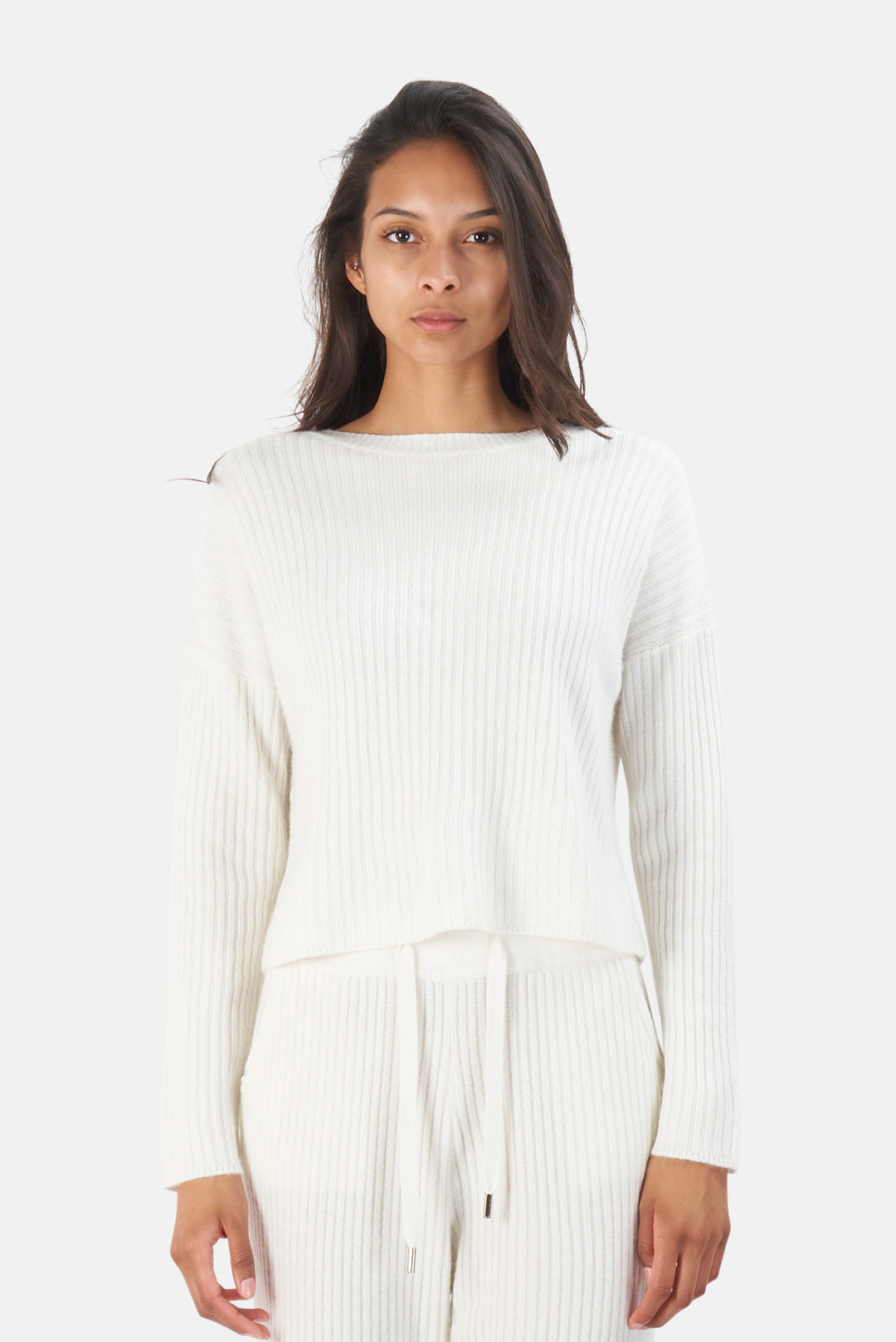 Chase Crop Cashmere Sweater White - blueandcream