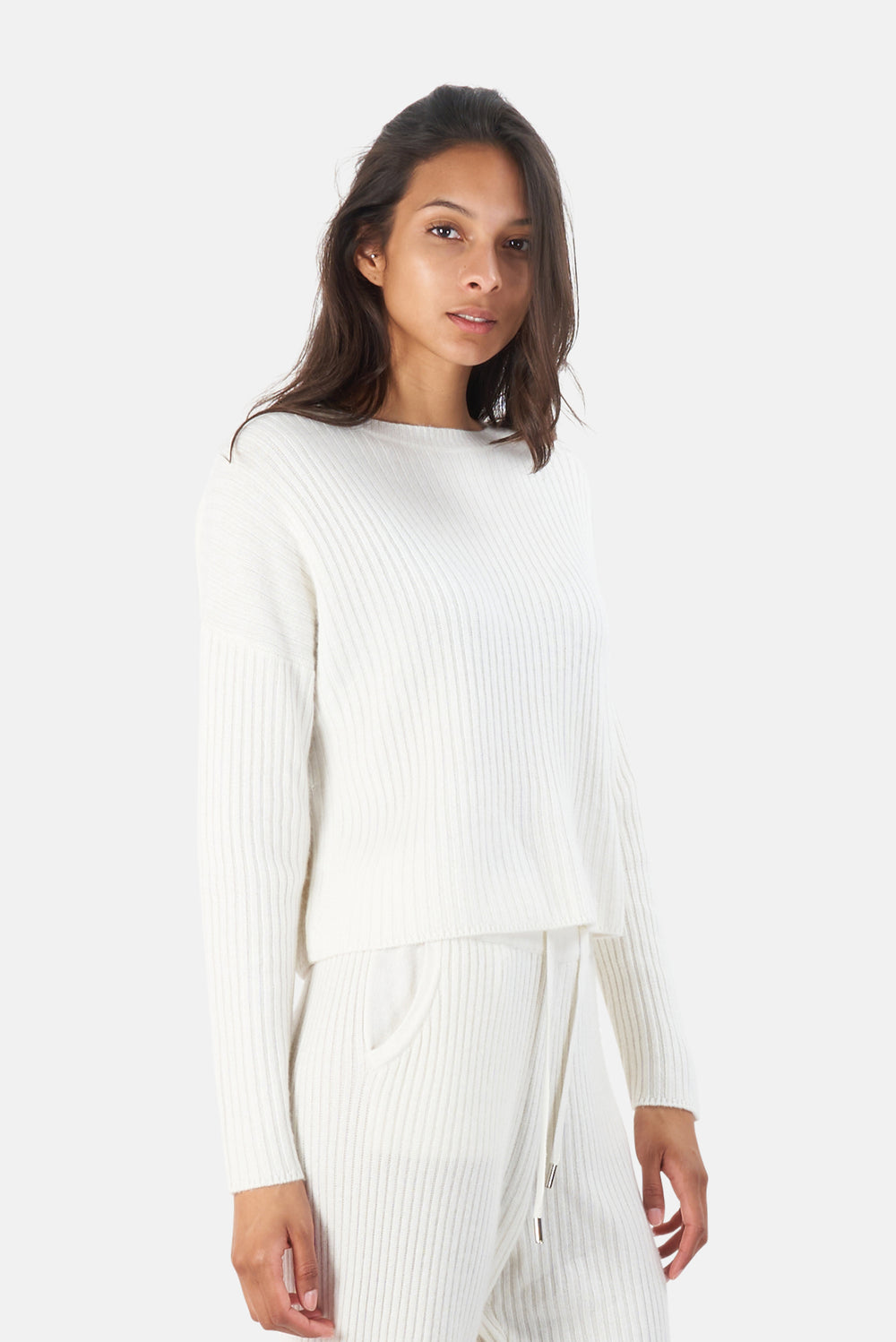 Chase Crop Cashmere Sweater White - blueandcream