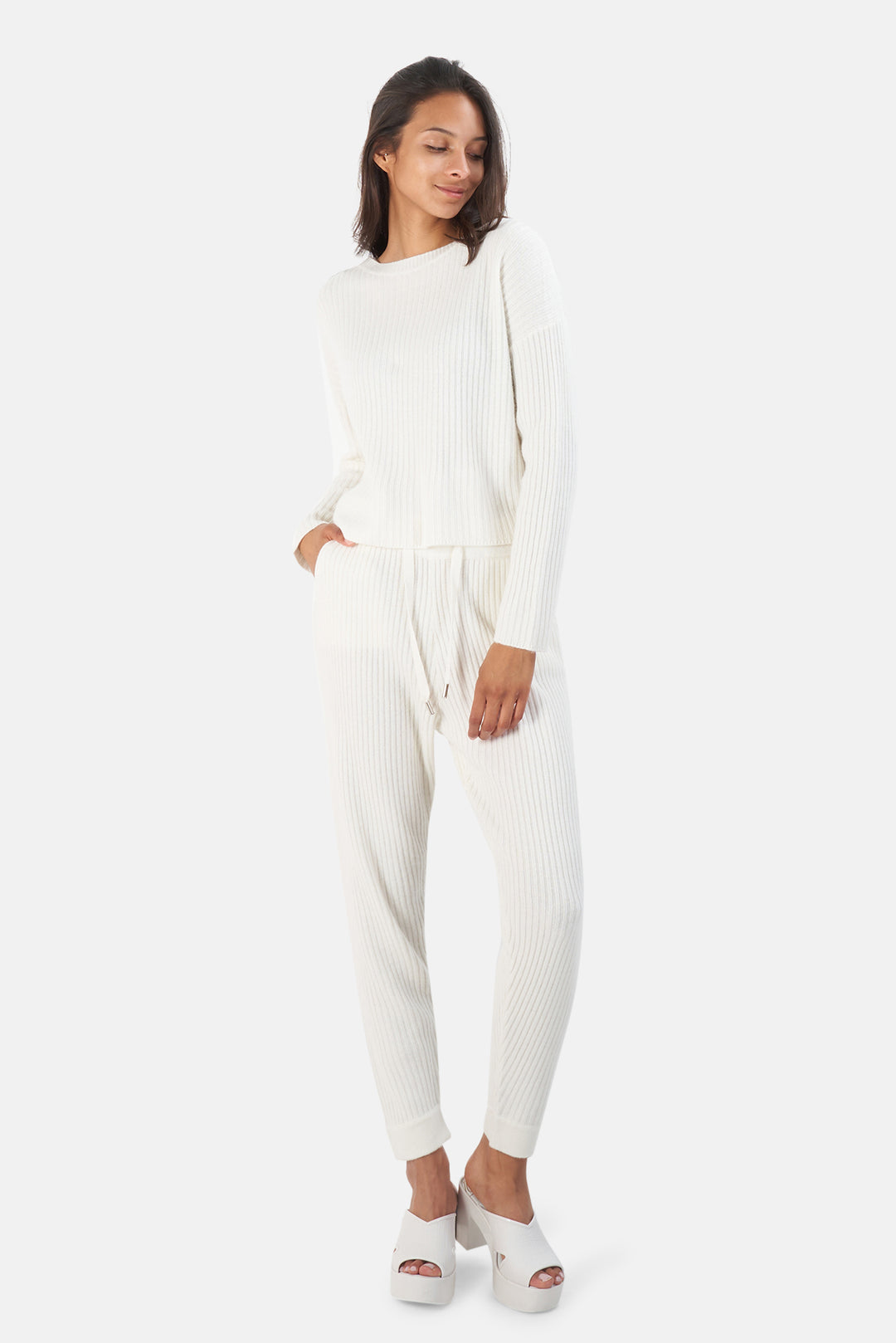 Chase Crop Cashmere Sweater White - blueandcream