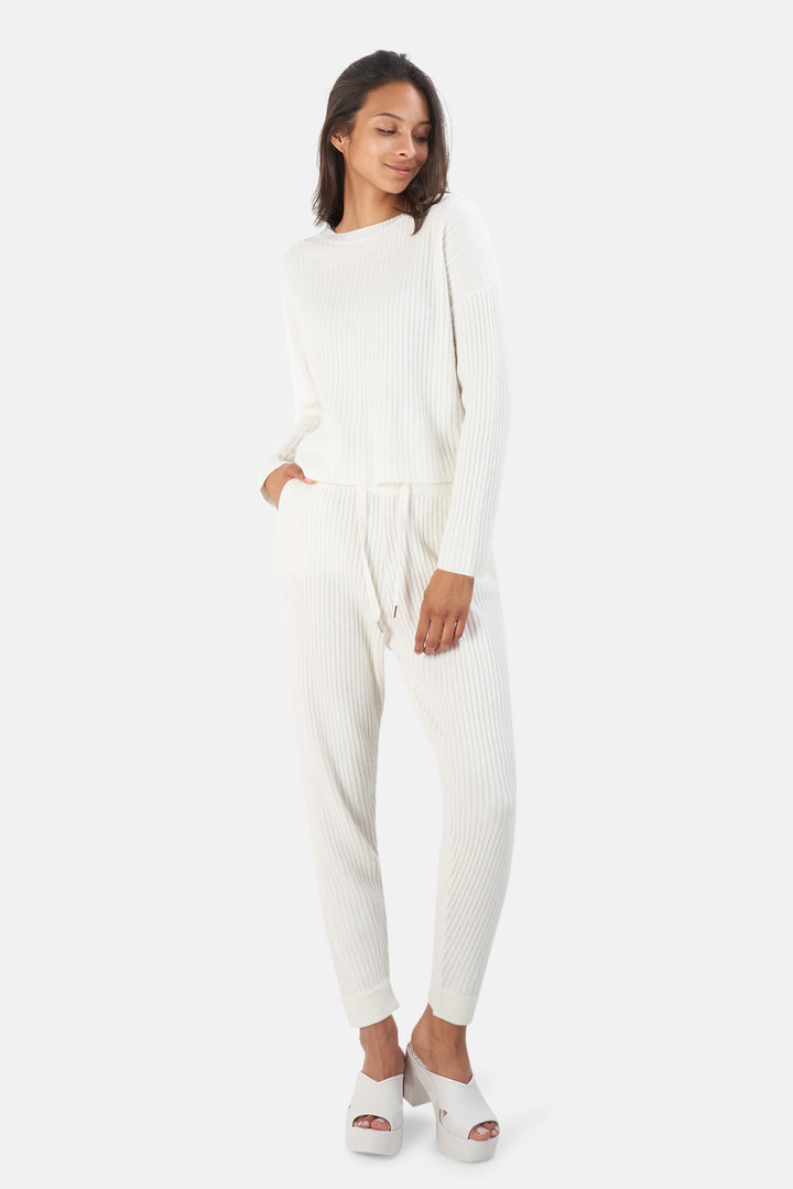 Chase Crop Cashmere Sweater White - blueandcream
