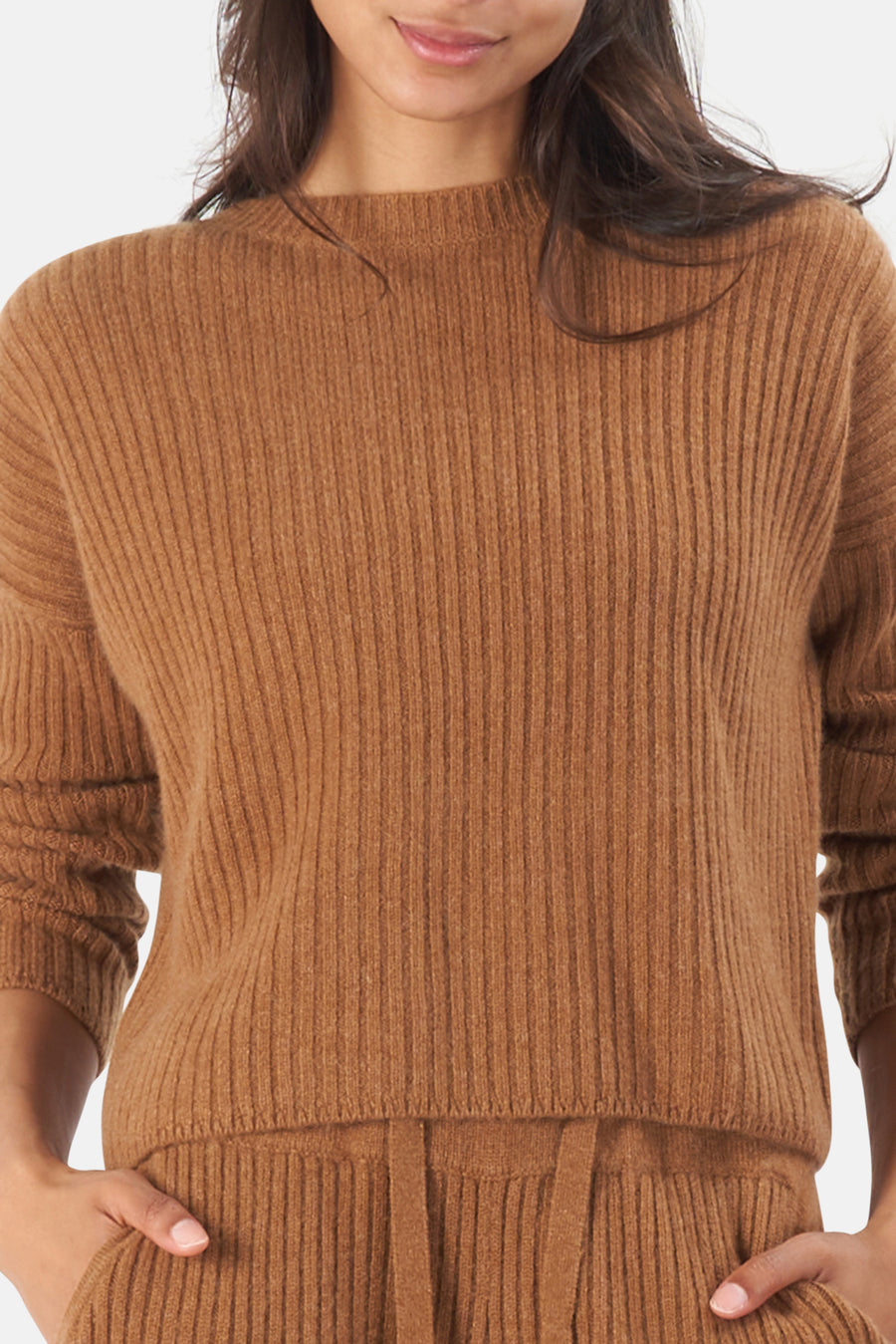 Chase Crop Cashmere Sweater Pecan Rust - blueandcream