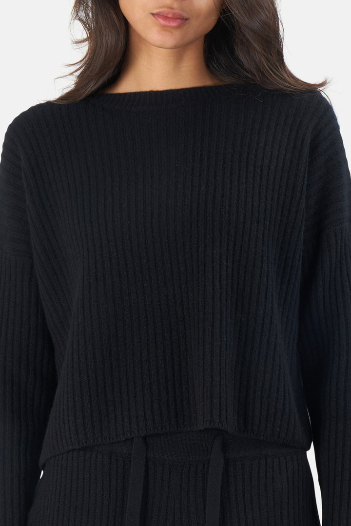 Chase Crop Cashmere Sweater Black - blueandcream