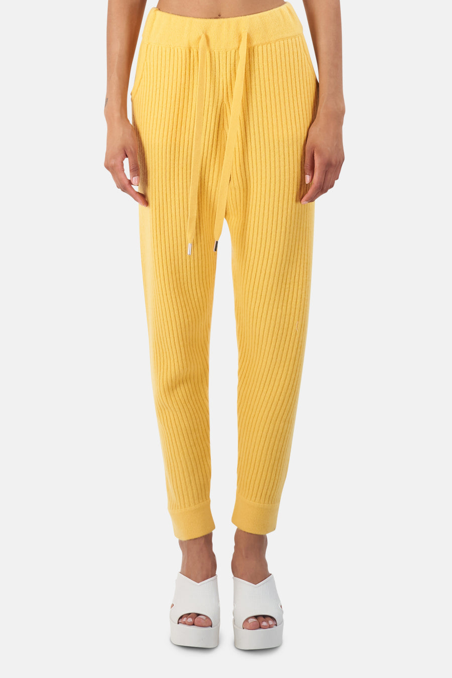 Florence Ribbed Cashmere Pants Yellow - blueandcream