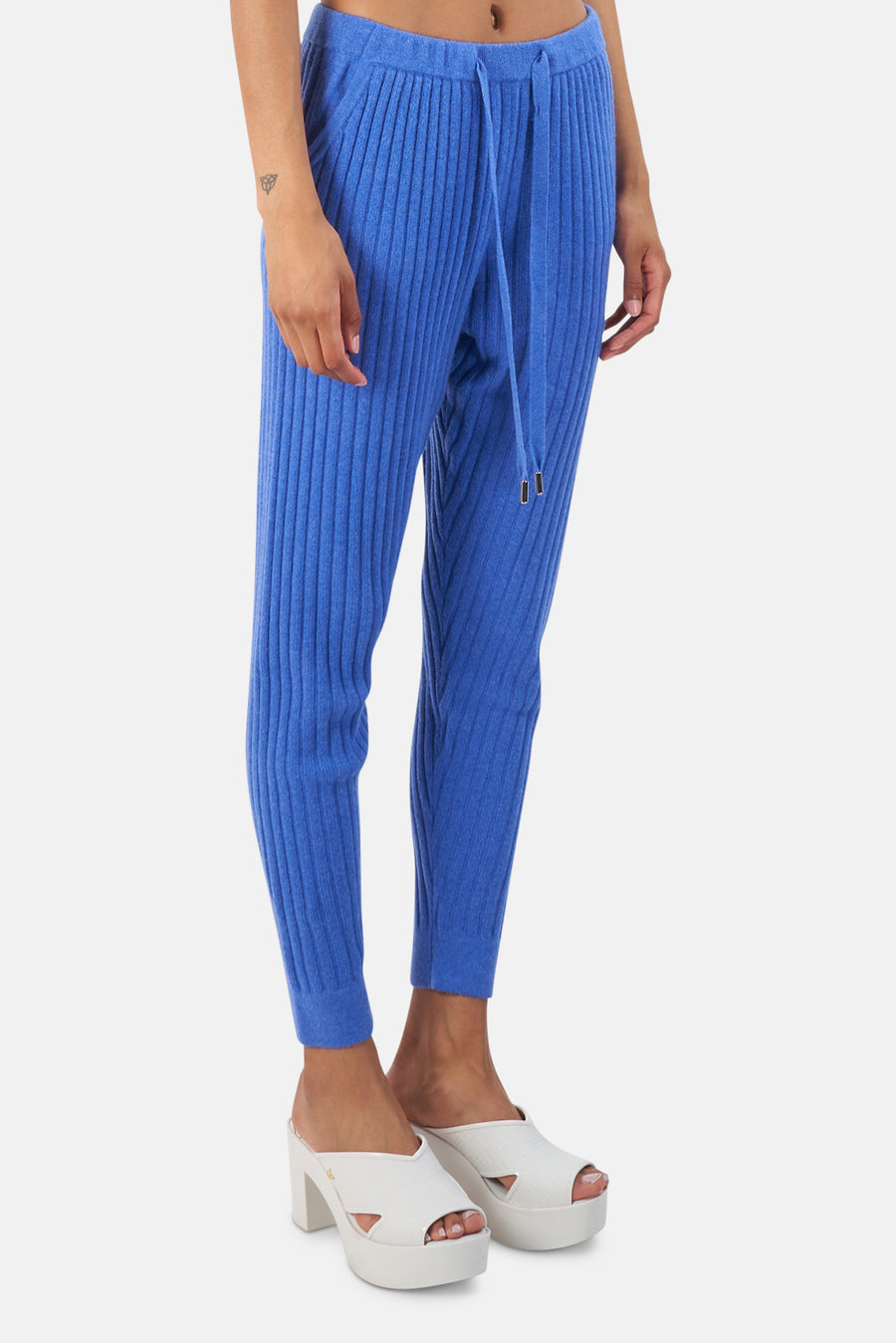 Abbey Lightweight Ribbed Cashmere Pants Blue - blueandcream