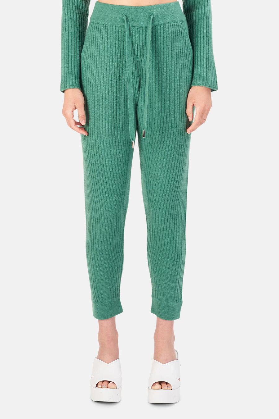 Florence Ribbed Cashmere Pants Green - blueandcream