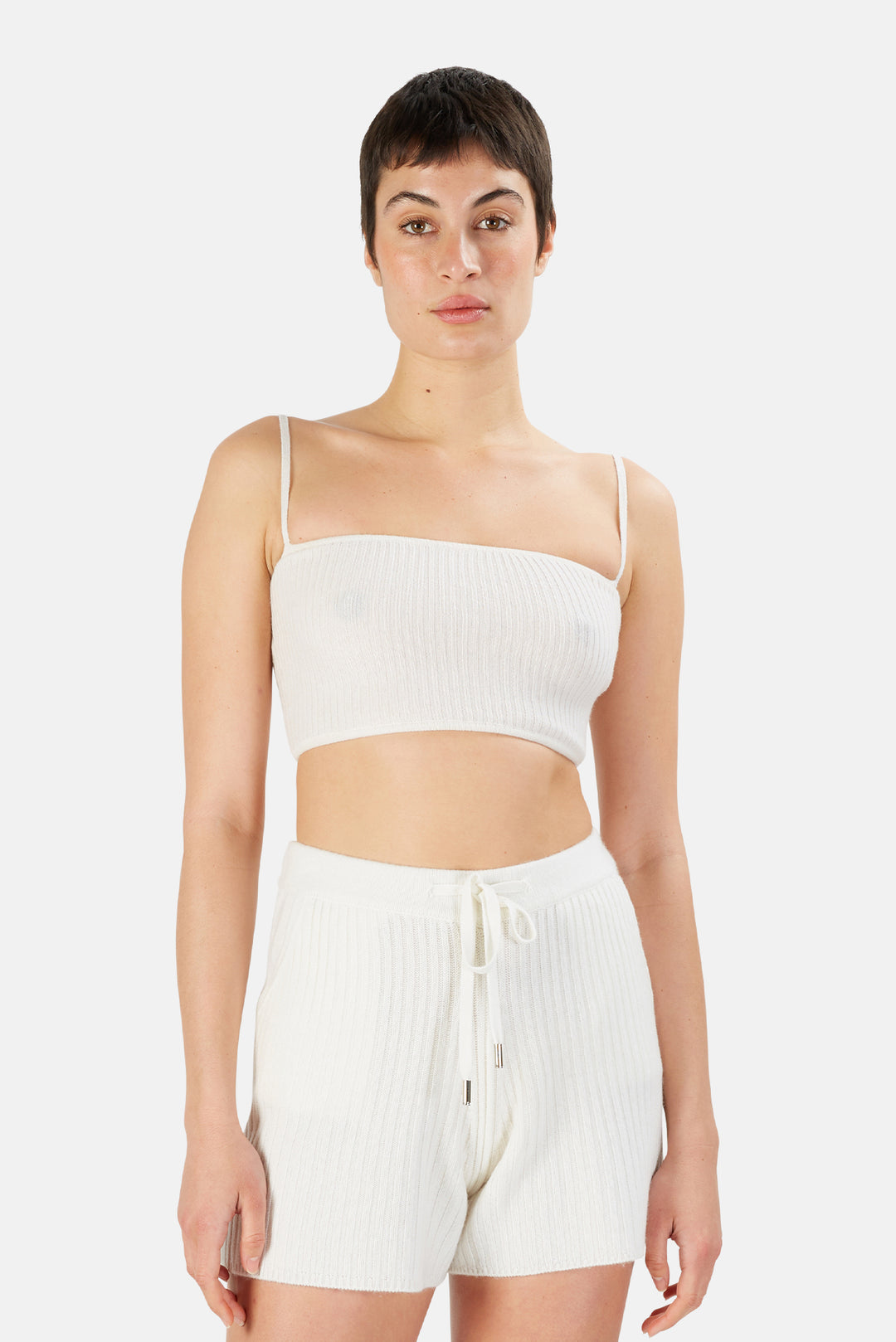 The Lane Cropped Cashmere Cami White - blueandcream