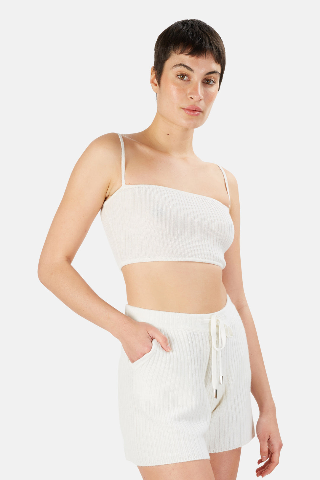 The Lane Cropped Cashmere Cami White - blueandcream