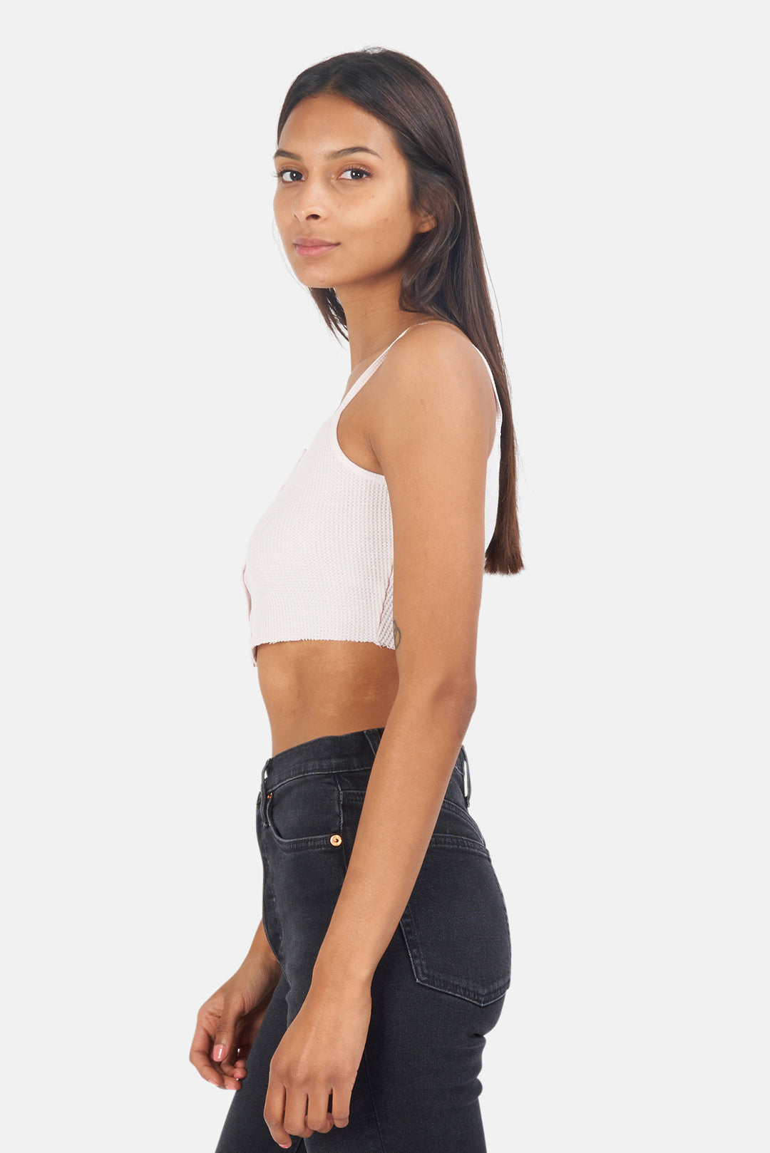 Twenty Montreal Everest Thermal Crop Tank in Heather Soft Sand - blueandcream