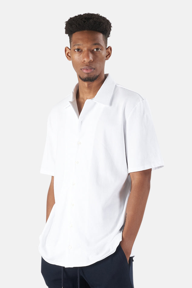 Short White Sleeve Pique Shirt - blueandcream