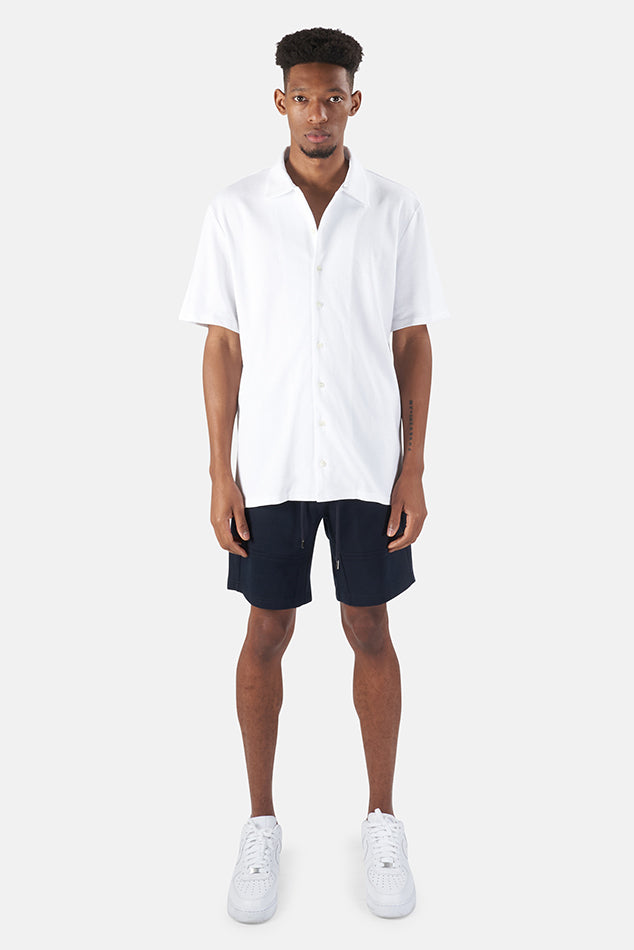 Short White Sleeve Pique Shirt - blueandcream