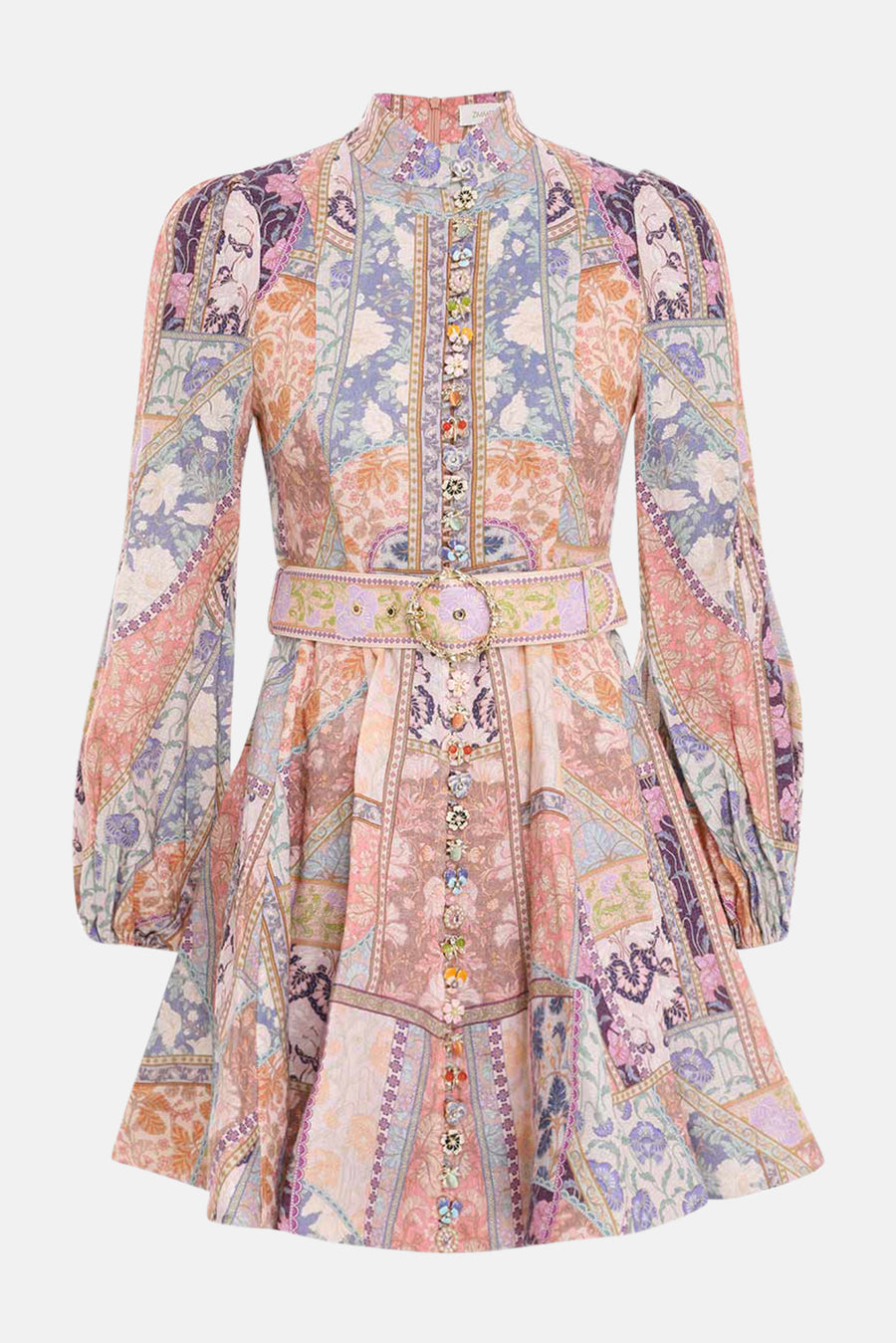 Kaleidoscope Buttoned Mini Dress Multi Swirl Floral - blueandcream