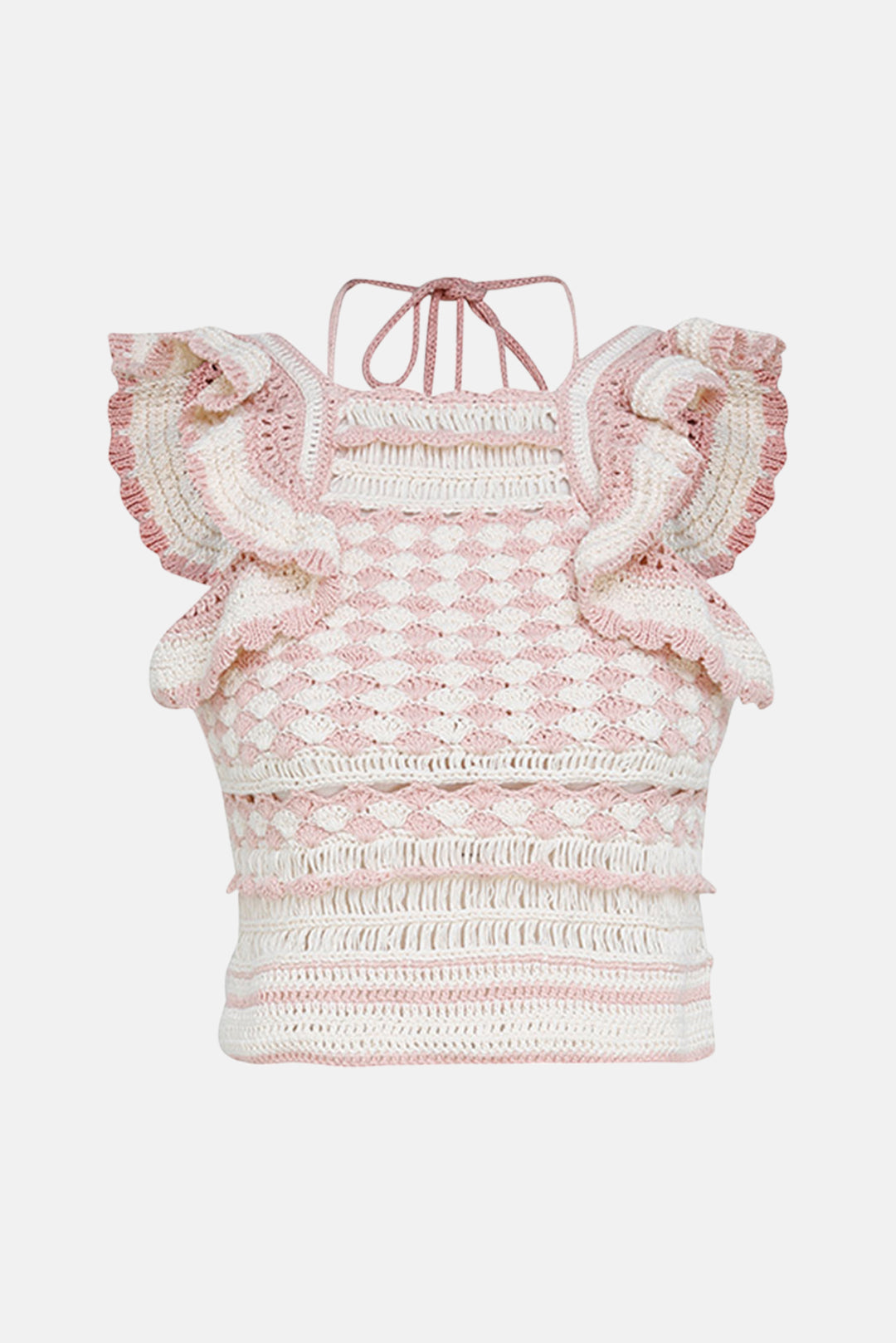 Clover Crochet Halter Tank Pink Cream - blueandcream