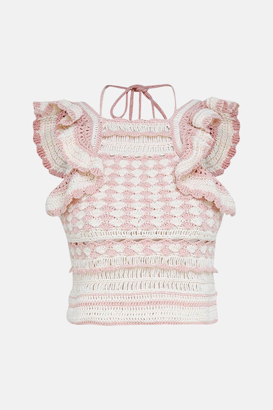 Clover Crochet Halter Tank Pink Cream - blueandcream