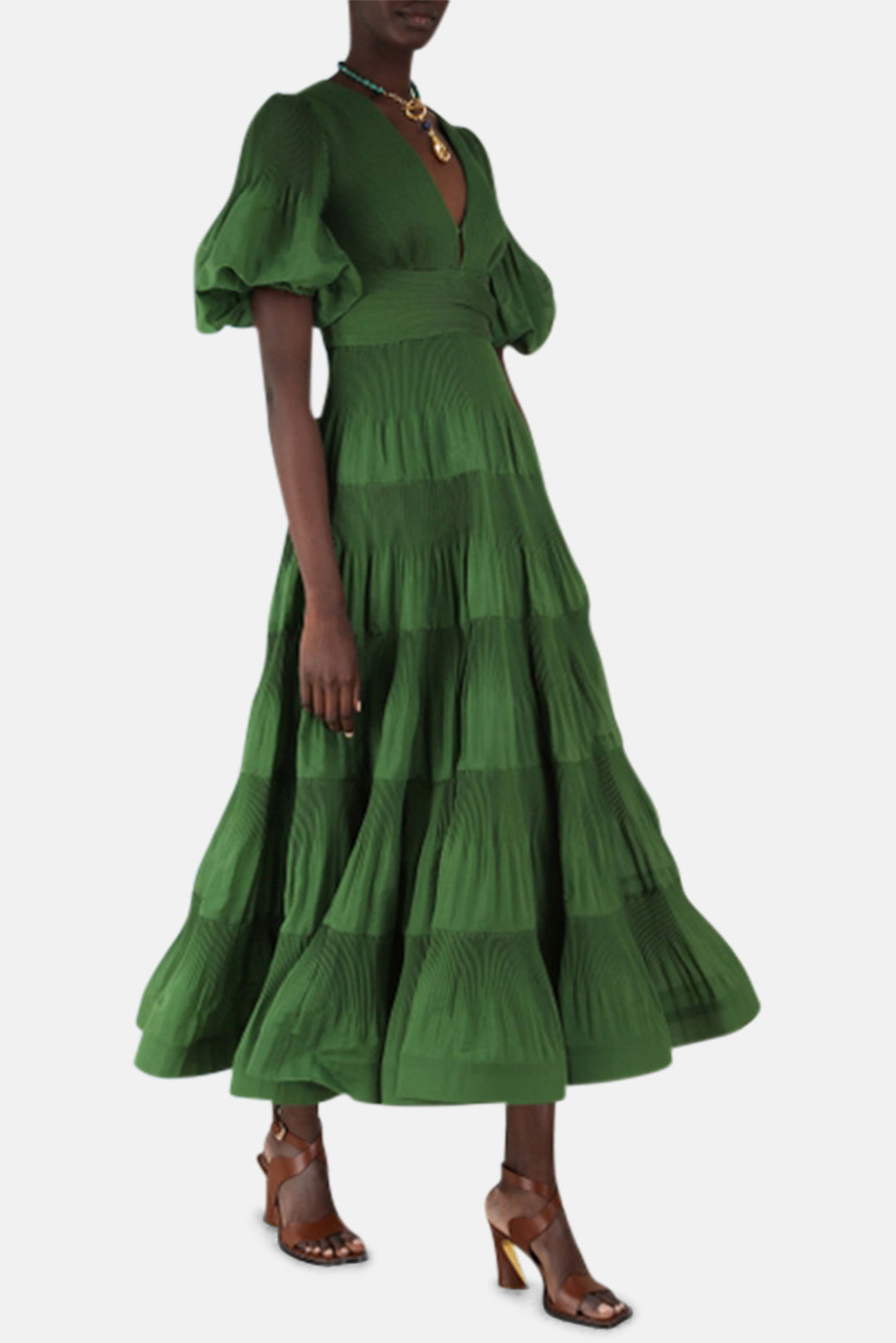 Pleated Midi Dress Green blueandcream Pleated Midi Dress Green blueandcream