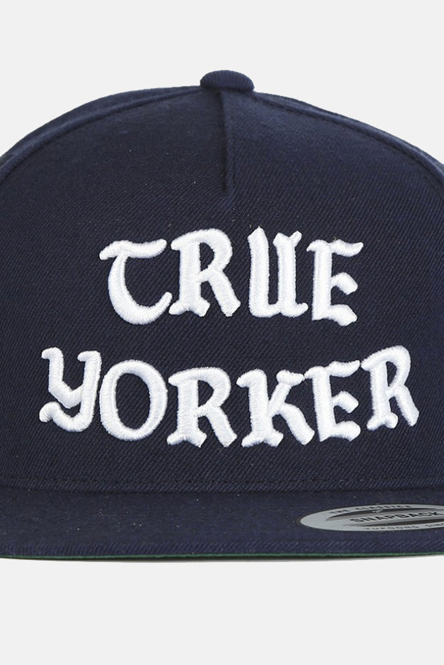 True Yorker Snapback Navy/White Gothic Font - blueandcream