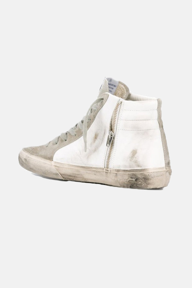 Slide High Top Sneaker White Leather - blueandcream