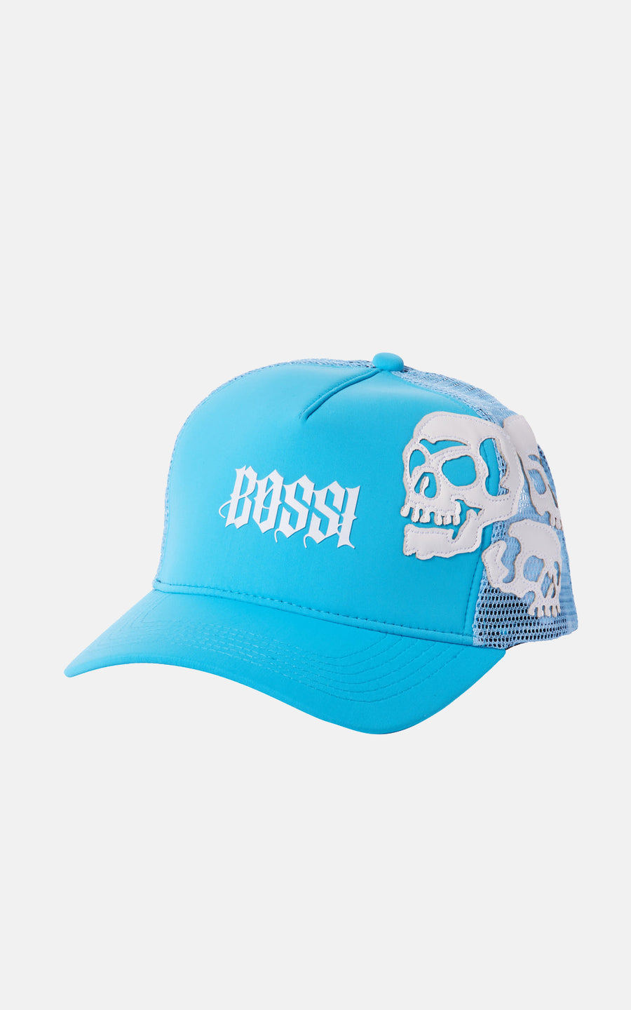 Skull Trucker Hat Baby Blue - blueandcream