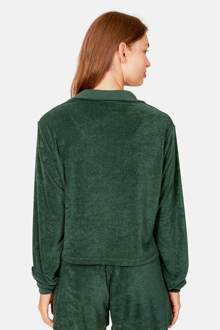 Charlie Cropped Long Sleeve Polo Forest Green - blueandcream